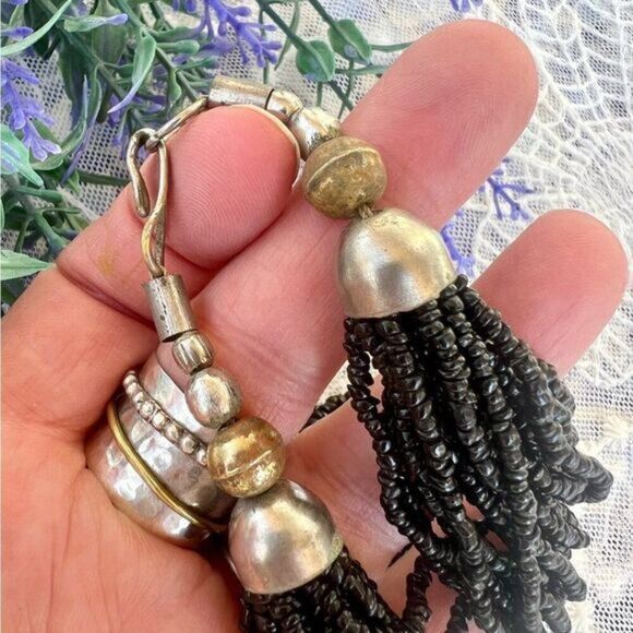 Vintage Multi-strand Tibetan/Nepalese Black Onyx Stone Bead Necklace - Picture 7 of 12